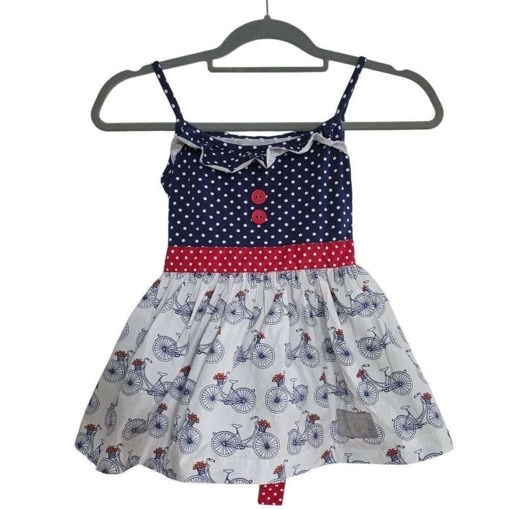 EleanorโRose Girl's Size 6-7 Navy Red White Bicycle Print Hazel 939 Dress/Top
